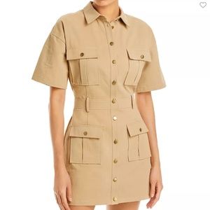 AQUA Poplin Utility Mini Dress Camel (M)